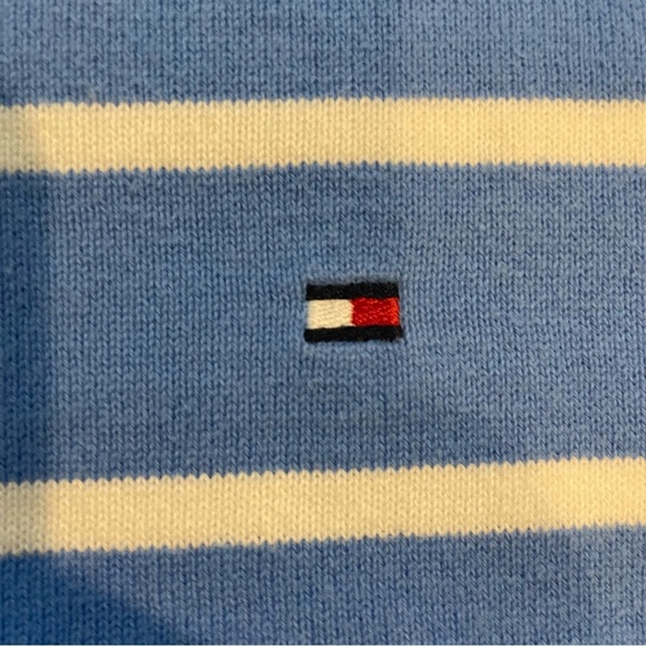 Tommy Hilfiger V-Neck Pullover Sweater Blue and White Striped Nautical Men’s M - Picture 4 of 7